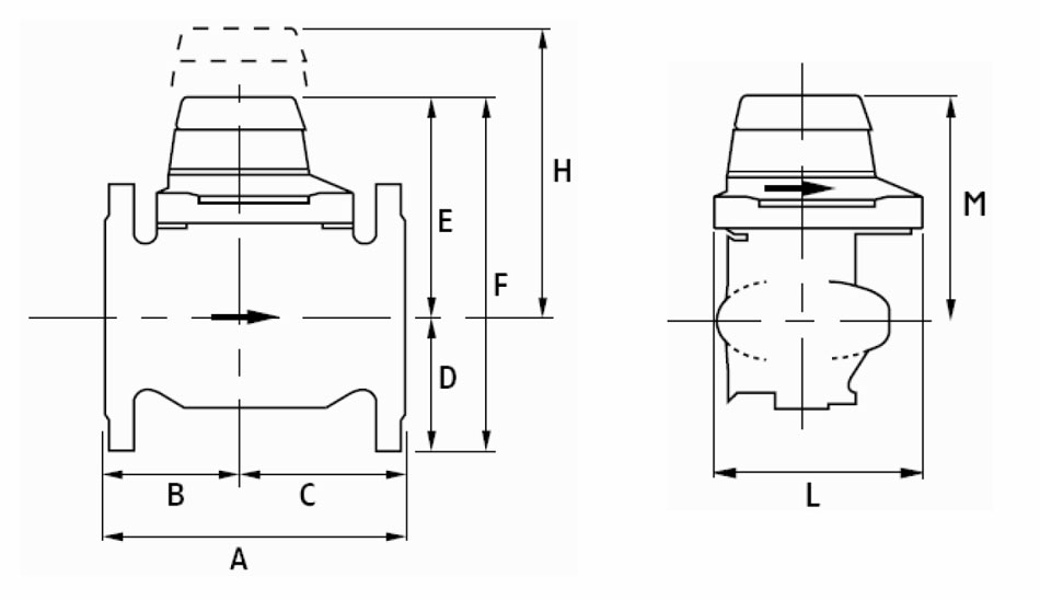 Габаритные рамеры счетчиков Woltex