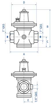 Габариты предохранительных запорных клапанов Actaris Itron SSV 8200-8300